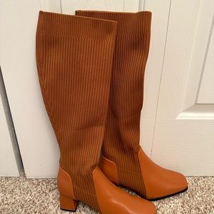 Womens brown / tan knee high tall sock boots